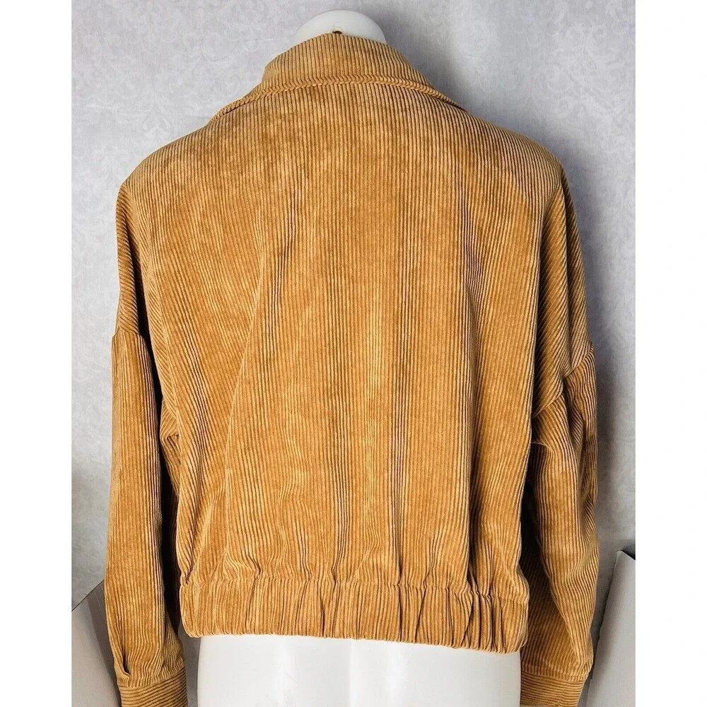 Free People Womens M Brown Corduroy Moto Jacket Cropped Belted Boho Western